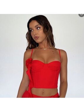 White Fox Boutique Red Bustier Crop Top with Side Ruffle